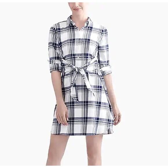 J.Crew Dresses & Skirts - J.Crew Navy Blue and White Plaid Wrap Shirt Dress, Size XS, KB334